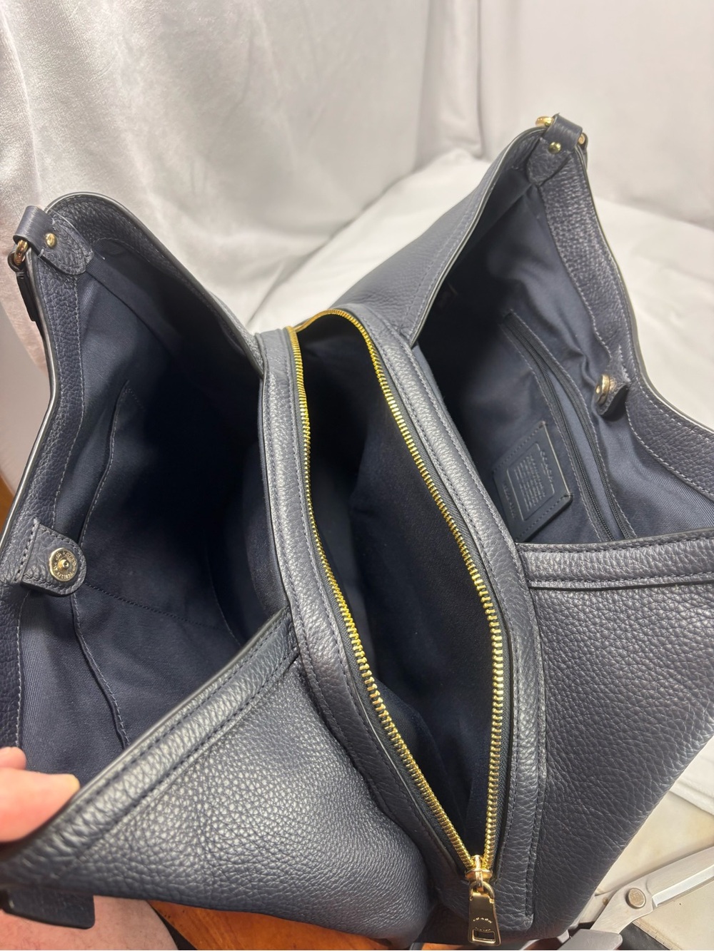 Coach Kristy Shoulder Bag Navy Pebbled Leather Gold Hardware Tote Purse - Picture 4 of 16